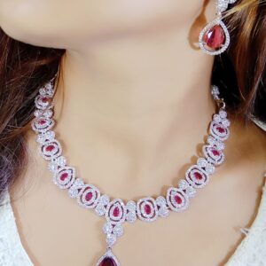 Luxury CZ Diamond Look Necklace Set with Earrings for Women – Bridal & Party Wear Jewelry