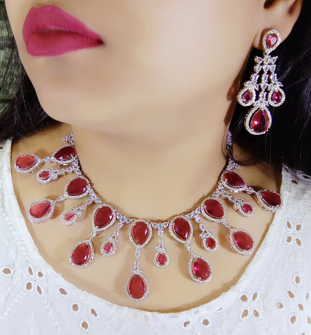 Crystal Necklace Set with Earrings for Women | Bridal Wedding Party Jewelry | Statement Choker Set