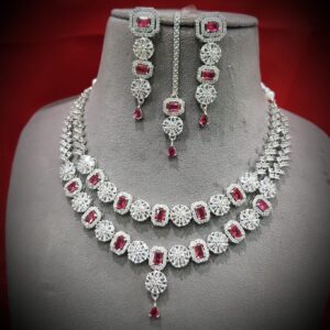 Luxury CZ Diamond Look Necklace Set with Earrings for Women – Bridal & Party Wear Jewelry