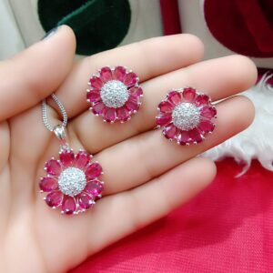 American CZ Pendant Necklaces with Earrings, Flower design, Party wear Necklaces