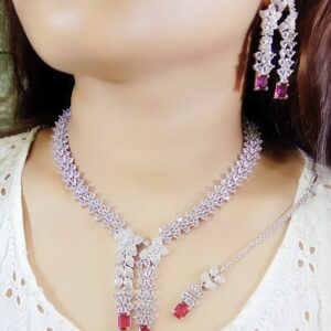 American CZ Diamond Necklaces Set with Earrings, Bridal Wedding Jewelry