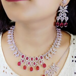 AD CZ Necklace Set with Earrings Bridal Party Wear Jewellery