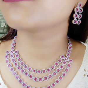 Three Layer American Diamond CZ Necklaces Wedding Jewelry