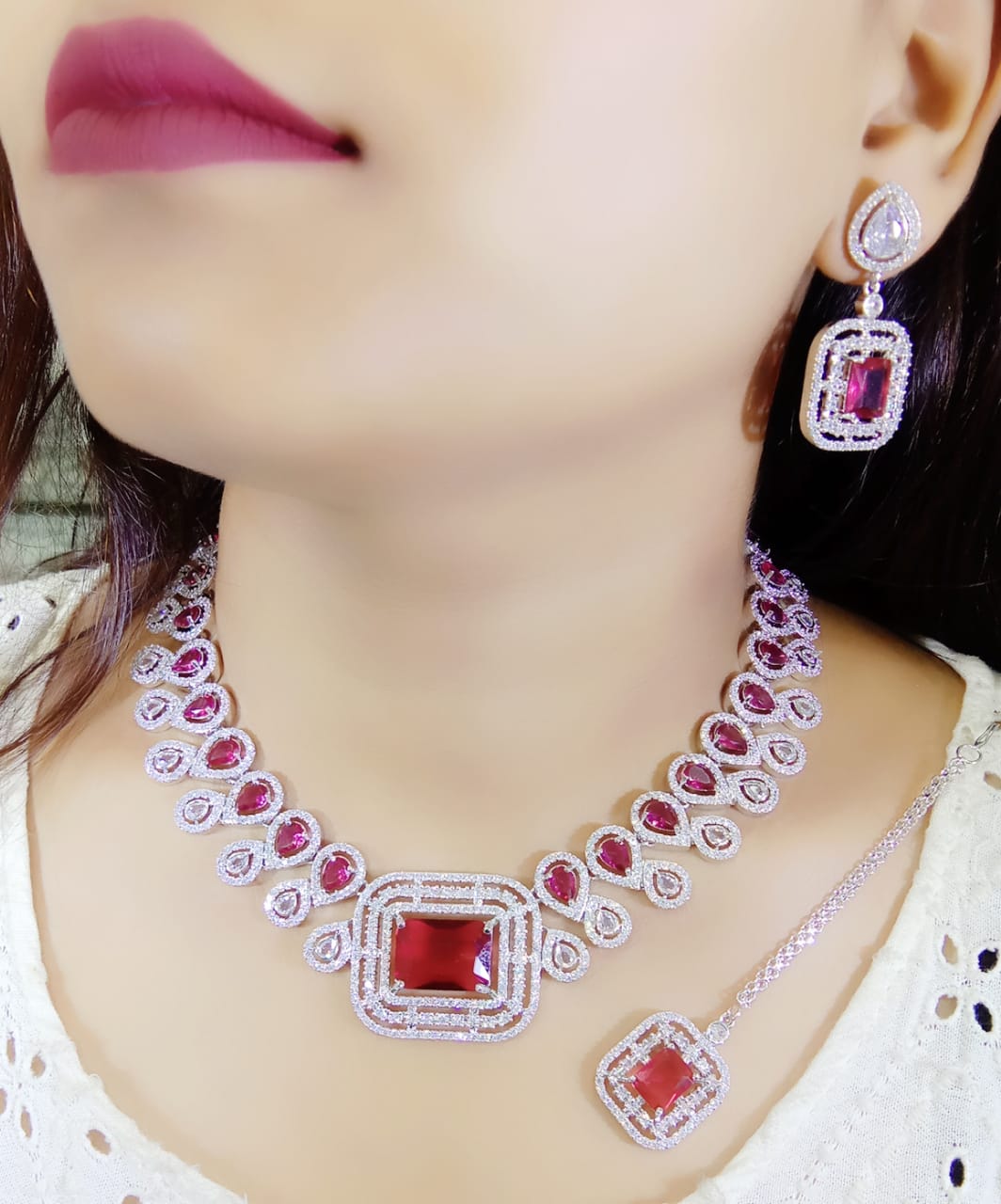 American Diamond CZ Necklaces Set Wedding Party Jewelry for women