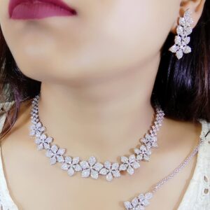 Floral American Diamond Necklace Set with Earrings – Elegant Bridal & Party Wear Jewelry