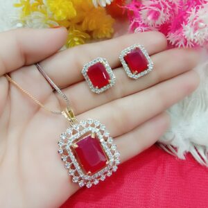 Square Gold Plated AD Pendant Necklaces For Party & Casual Wear Jewelry