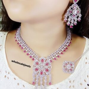 American Diamond CZ Long Jewelry Pendant Necklace Set