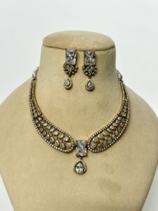 Elegant AD CZ Stone Necklace Set with Earrings – Party Wear Jewellery