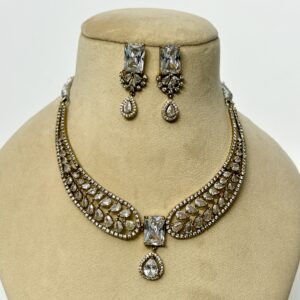 Elegant AD CZ Stone Necklace Set with Earrings – Party Wear Jewellery