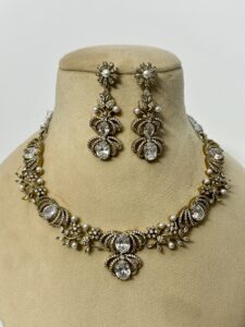 Gold Plated American Diamond Necklaces For Party Wear