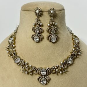 Gold Plated American Diamond Necklaces For Party Wear