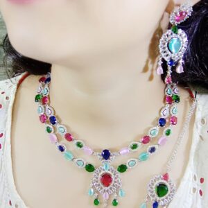 Double Layer American Diamond Necklaces Set for Wedding & Party wear