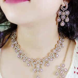 Latest Gold Plated American Diamond CZ Necklaces Set for wedding & Party