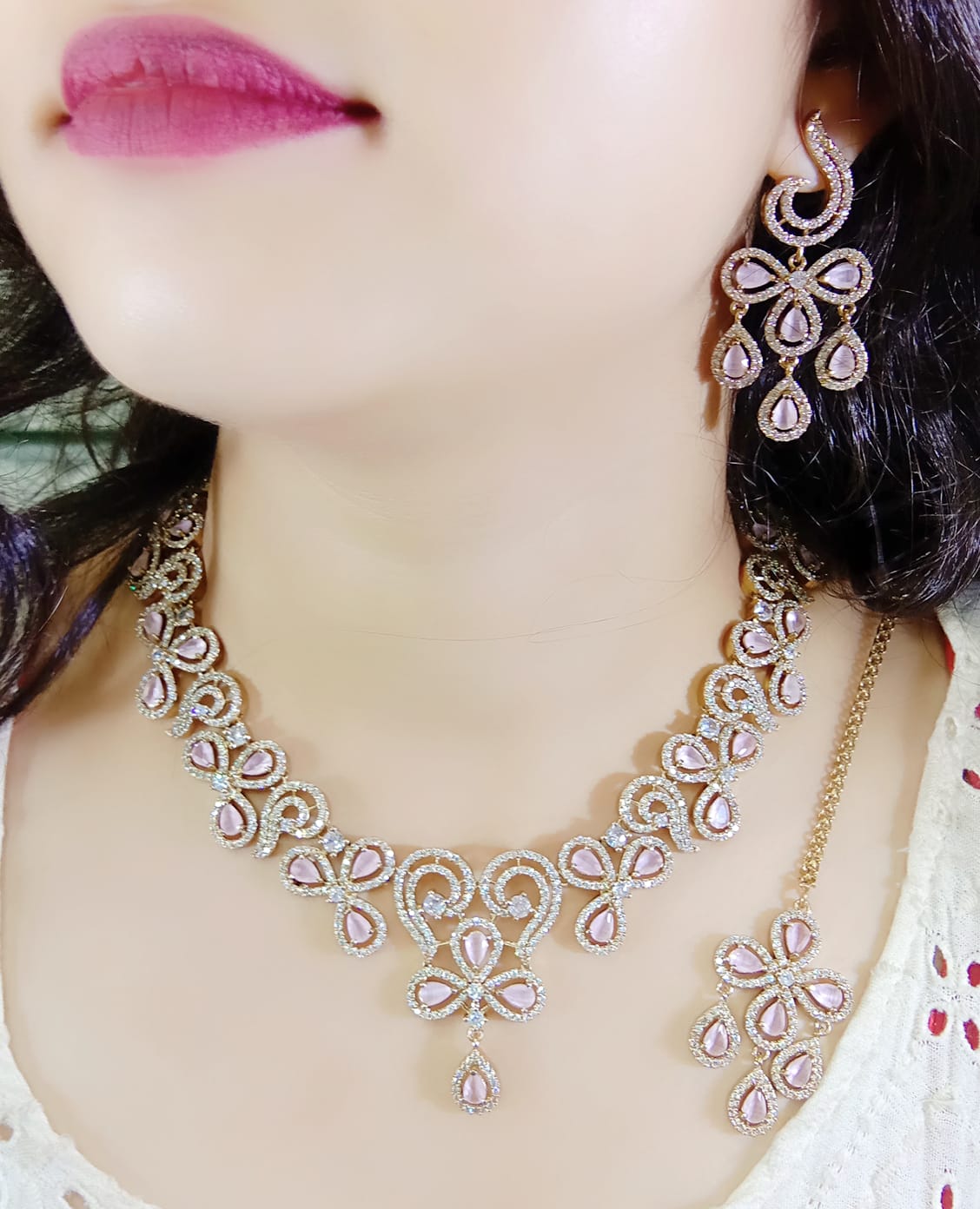 Latest Gold Plated American Diamond CZ Necklaces Set for wedding & Party