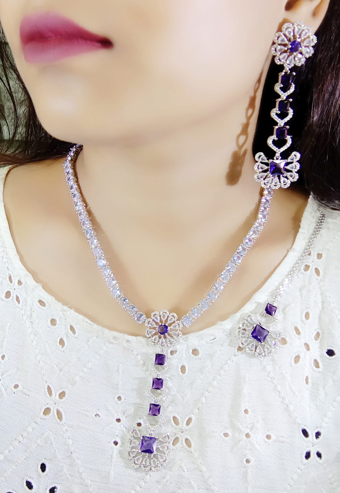 American Diamond CZ Long Necklaces set for party & Webbing