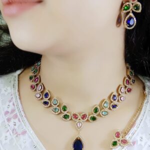 American Diamond Gold Plated CZ Necklace set for wedding & Party