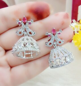 Elegant American Diamond CZ Silver Jhumka Earrings for Daily wear
