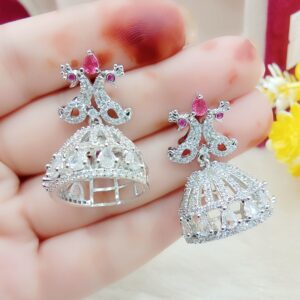 Elegant American Diamond CZ Silver Jhumka Earrings for Daily wear
