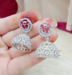 Elegant American Diamond CZ Silver Jhumka Earrings for Daily wear