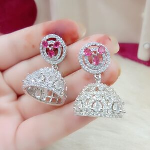 Elegant American Diamond CZ Silver Jhumka Earrings for Daily wear