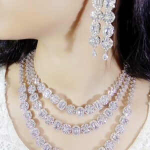 Three Layer American Diamond CZ Necklaces Set for wedding & Party