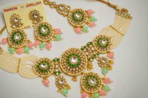 Bridal Kundan Pearl Choker Necklace Set wedding Jewelry