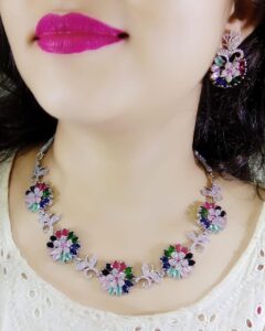 Flower Design American Diamond Necklaces Set for Party & Wedding Jewelry