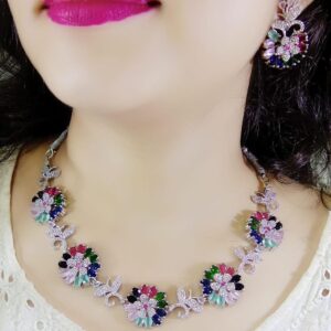 Flower Design American Diamond Necklaces Set for Party & Wedding Jewelry