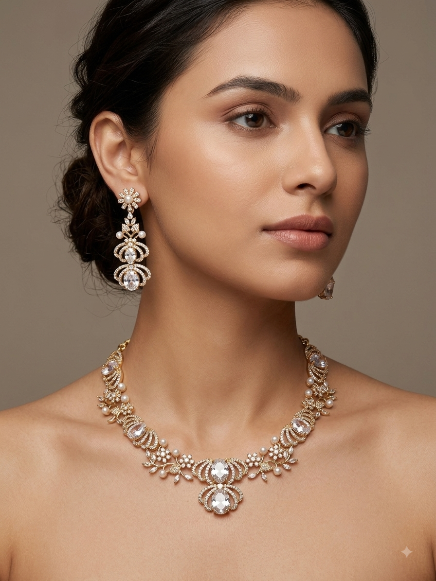 American Diamond CZ Necklace Set Wedding Bridal Jewelry Set - Image 2