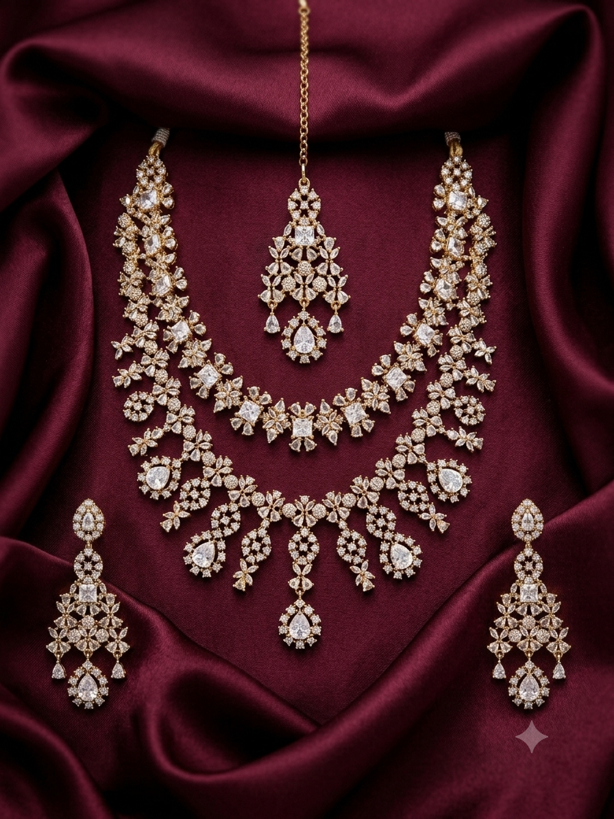 American Diamond CZ Necklace Set Wedding Bridal Jewelry Set