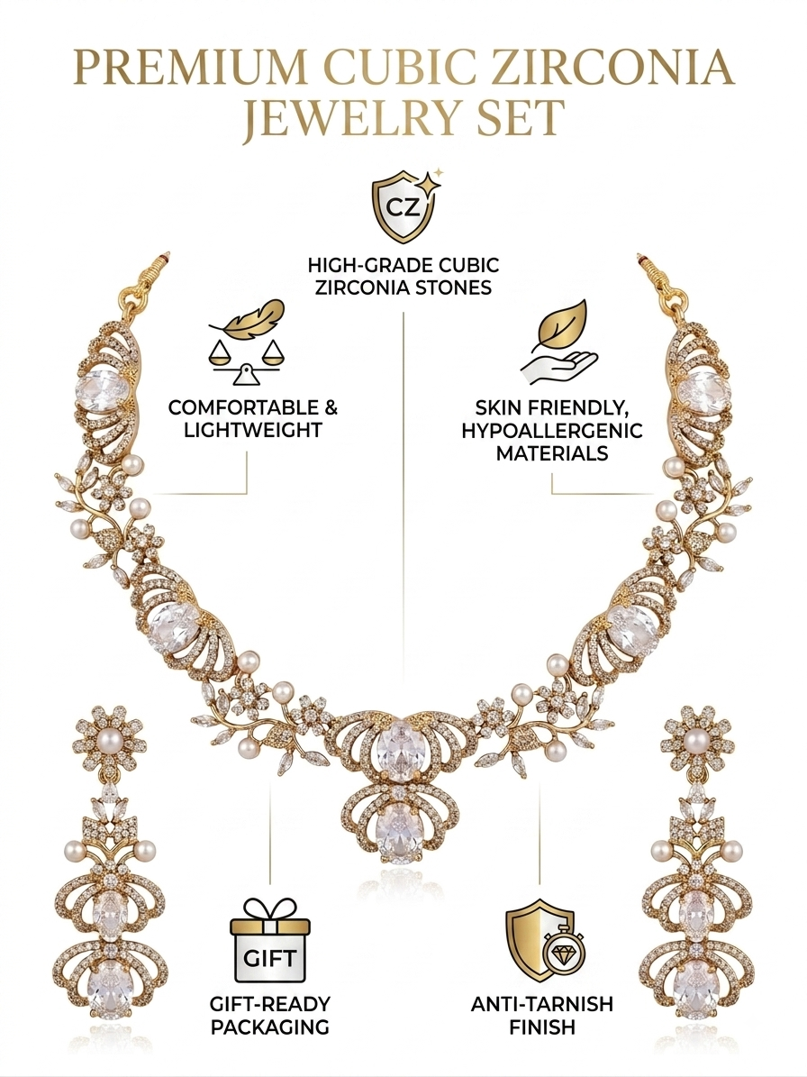 American Diamond CZ Necklace Set Wedding Bridal Jewelry Set - Image 3