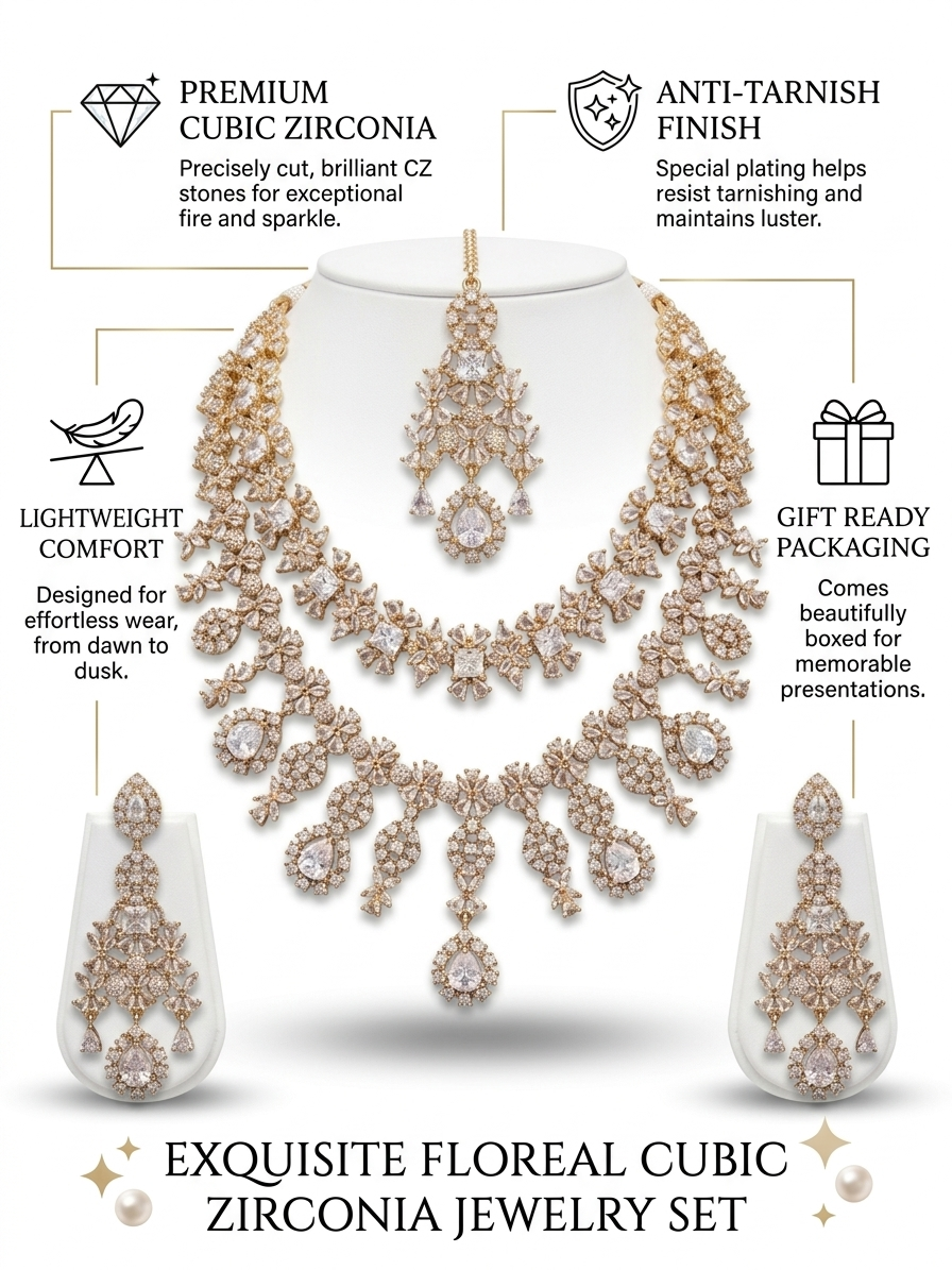 American Diamond CZ Necklace Set Wedding Bridal Jewelry Set - Image 3