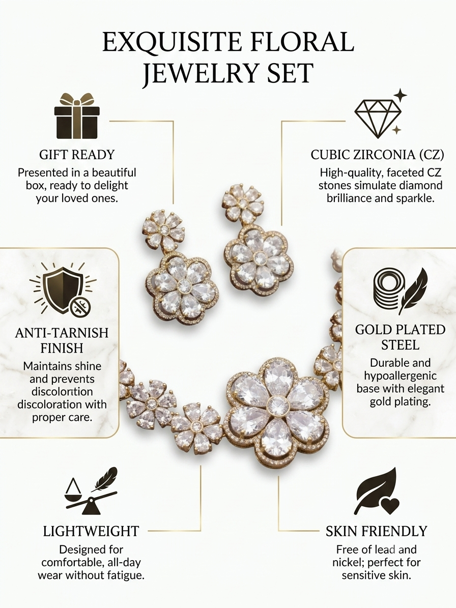 American Diamond CZ Necklace Set Wedding Bridal Jewelry Set - Image 3