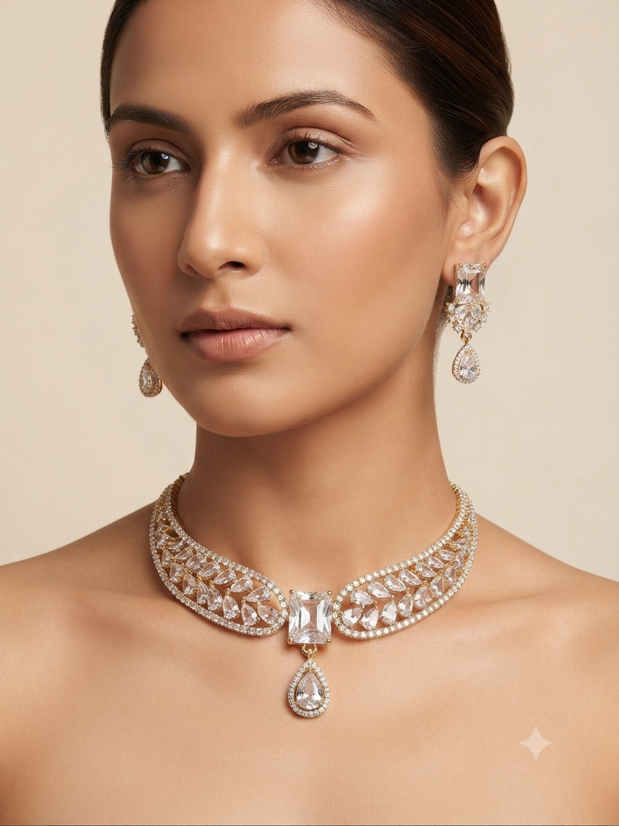 American Diamond CZ Necklace Set Wedding Bridal Jewelry Set - Image 3
