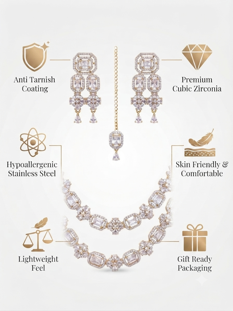 American Diamond CZ Necklace Set Wedding Bridal Jewelry Set - Image 4