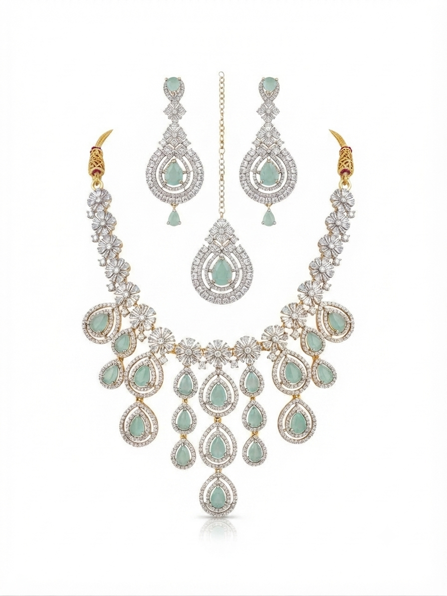 American Diamond CZ Necklace Set Wedding Bridal Jewelry Set - Image 2