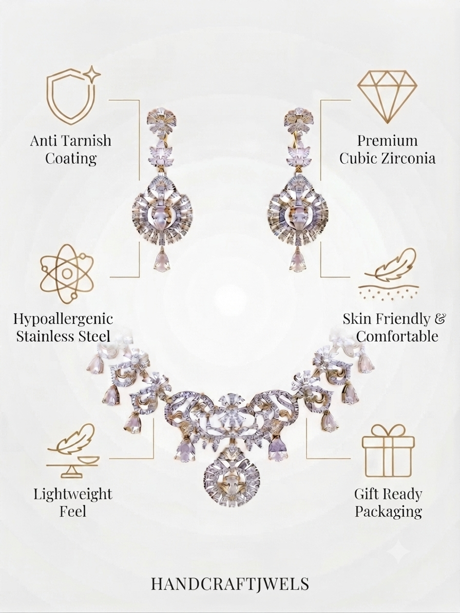 American Diamond CZ Necklace Set Wedding Bridal Jewelry Set - Image 4