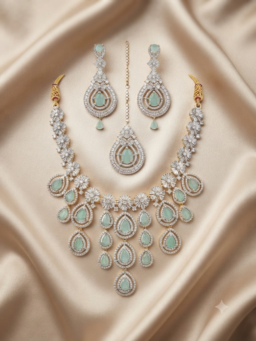 American Diamond CZ Necklace Set Wedding Bridal Jewelry Set