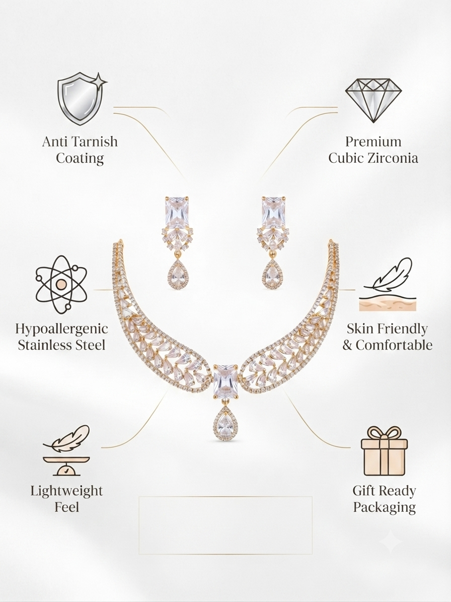American Diamond CZ Necklace Set Wedding Bridal Jewelry Set - Image 4