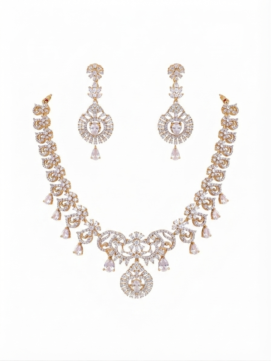 American Diamond CZ Necklace Set Wedding Bridal Jewelry Set - Image 3