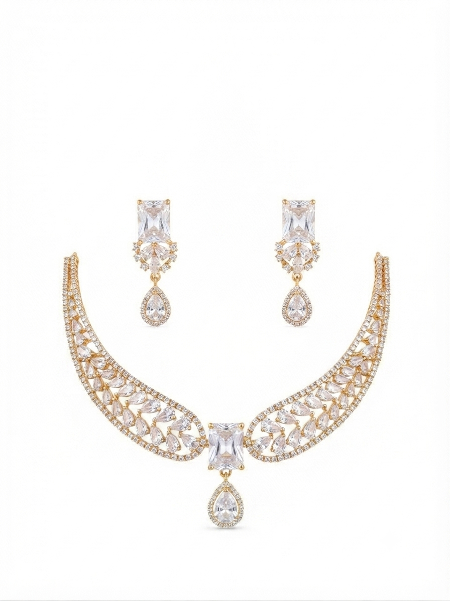 American Diamond CZ Necklace Set Wedding Bridal Jewelry Set - Image 2