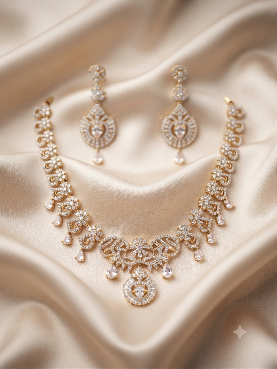 American Diamond CZ Necklace Set Wedding Bridal Jewelry Set