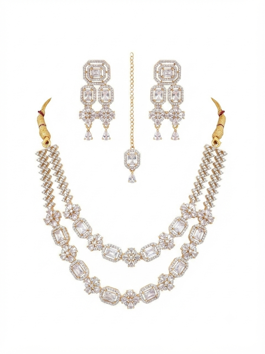 American Diamond CZ Necklace Set Wedding Bridal Jewelry Set - Image 3