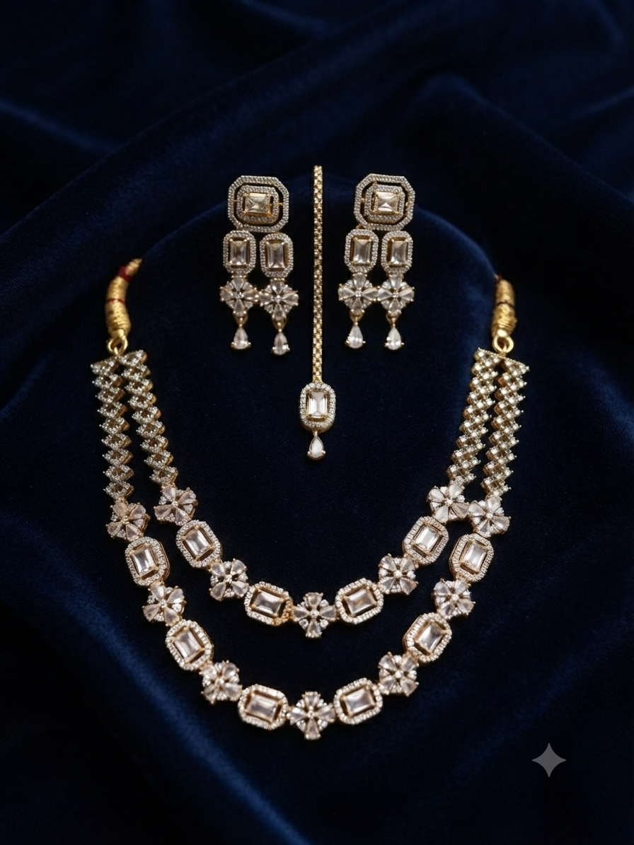 American Diamond CZ Necklace Set Wedding Bridal Jewelry Set - Image 2