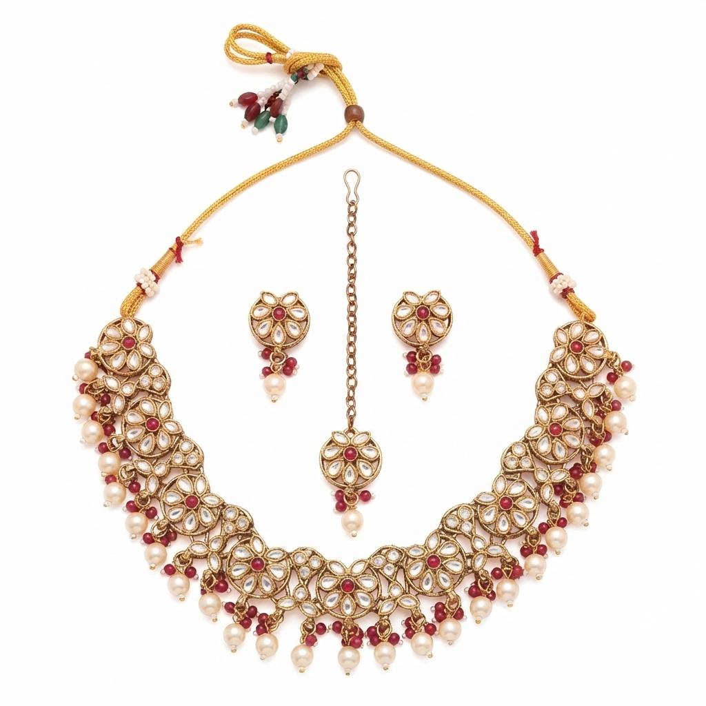 Traditional Kundan Jewelry Set for Women – Bridal Necklace & Earrings - Image 3