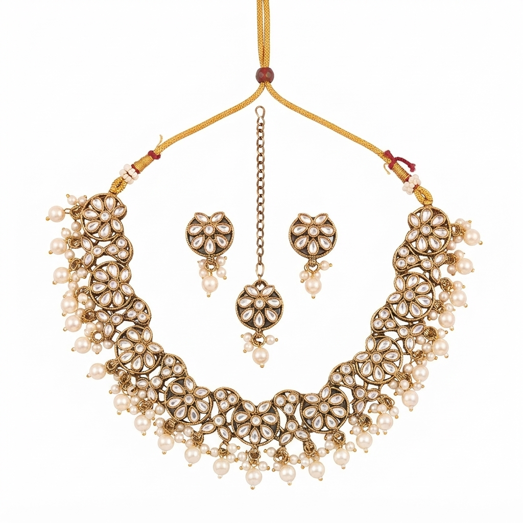 Traditional Kundan Jewelry Set for Women – Bridal Necklace & Earrings - Image 3