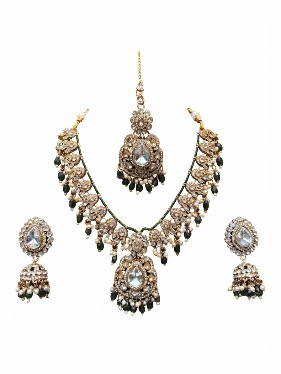 Traditional Kundan Jewelry Set for Women – Bridal Necklace & Earrings - Image 3