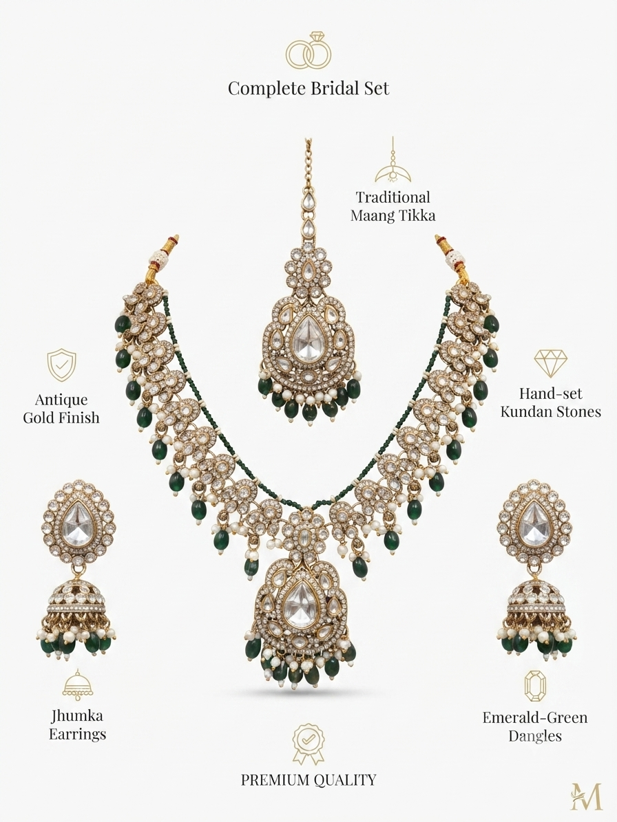 Traditional Kundan Jewelry Set for Women – Bridal Necklace & Earrings - Image 2