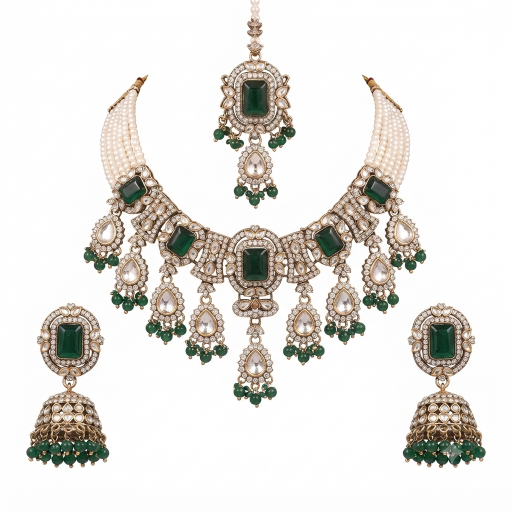 Traditional Kundan Jewelry Set for Women – Bridal Necklace & Earrings - Image 2
