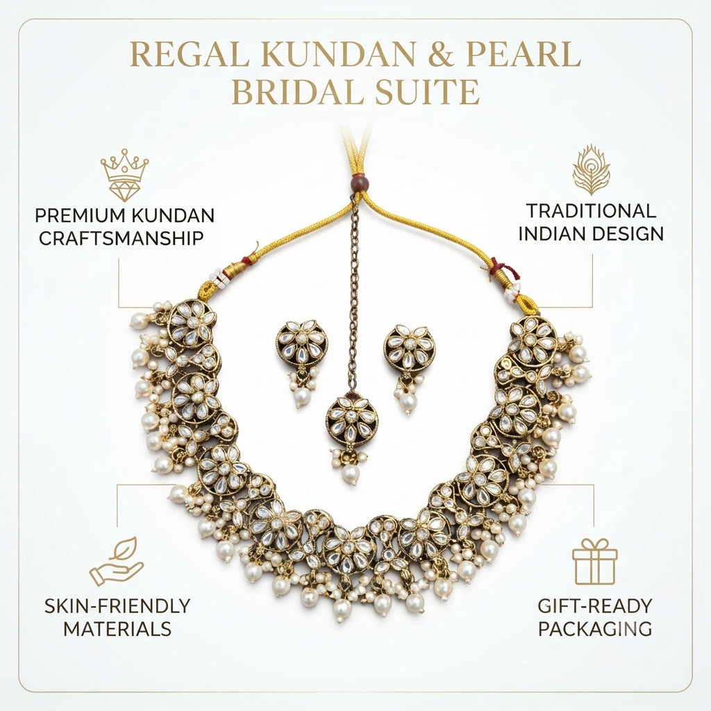 Traditional Kundan Jewelry Set for Women – Bridal Necklace & Earrings - Image 2